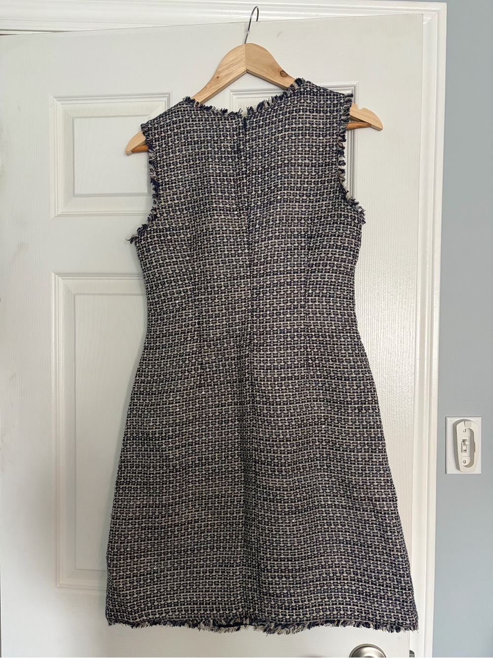 Sleeveless Tweed Shift Dress in Black & White
